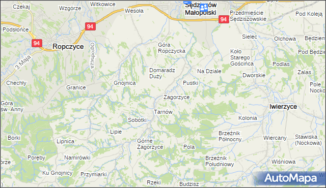 mapa Zagorzyce gmina Sędziszów Małopolski, Zagorzyce gmina Sędziszów Małopolski na mapie Targeo