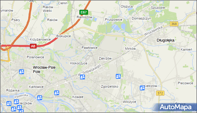 mapa Zakrzów gmina Wrocław, Zakrzów gmina Wrocław na mapie Targeo