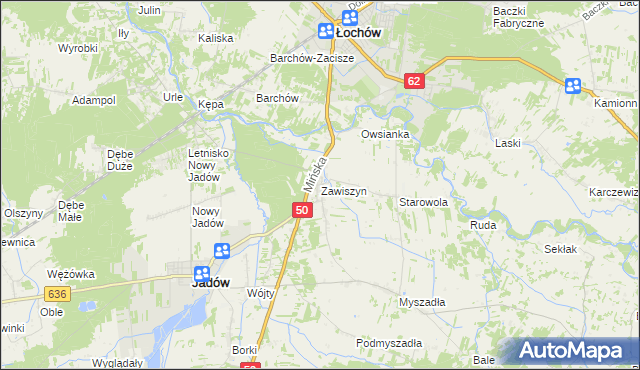 mapa Zawiszyn gmina Jadów, Zawiszyn gmina Jadów na mapie Targeo