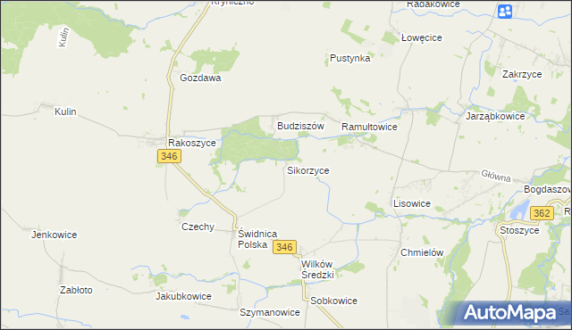 mapa Sikorzyce gmina Kostomłoty, Sikorzyce gmina Kostomłoty na mapie Targeo