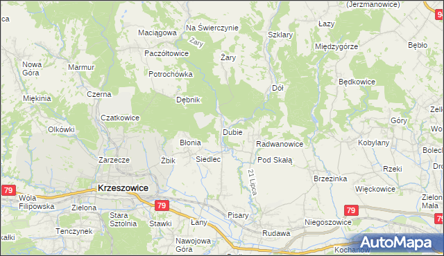 mapa Dubie gmina Krzeszowice, Dubie gmina Krzeszowice na mapie Targeo