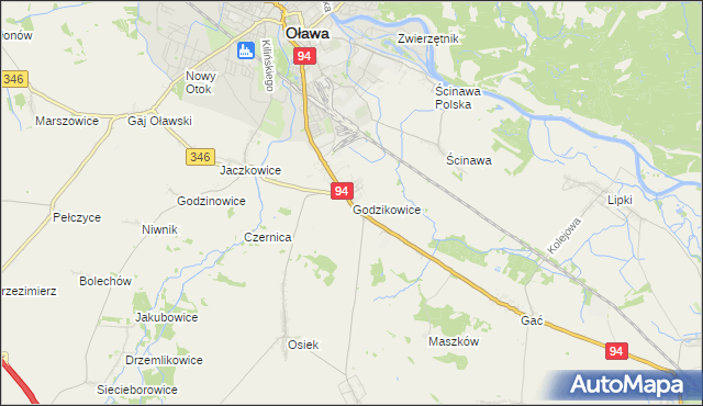 mapa Godzikowice, Godzikowice na mapie Targeo