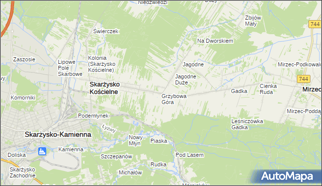 mapa Grzybowa Góra, Grzybowa Góra na mapie Targeo