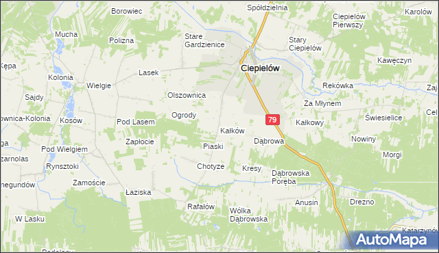 mapa Kałków gmina Ciepielów, Kałków gmina Ciepielów na mapie Targeo