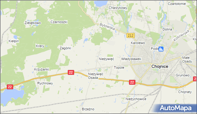 mapa Nieżywięć gmina Człuchów, Nieżywięć gmina Człuchów na mapie Targeo