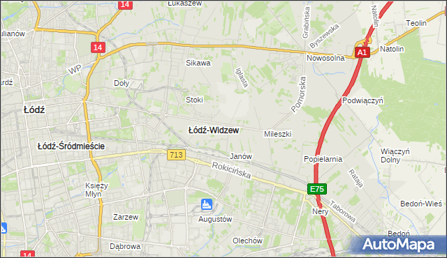 mapa Widzew, Widzew na mapie Targeo