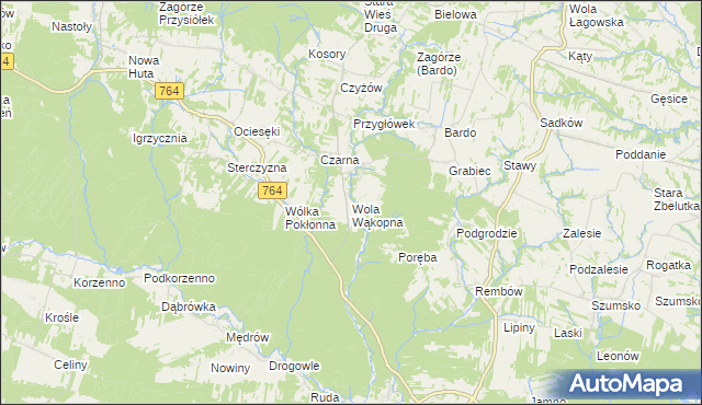 mapa Wola Wąkopna, Wola Wąkopna na mapie Targeo