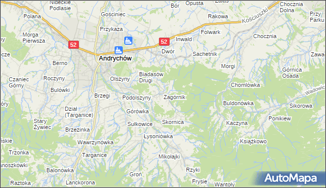 mapa Zagórnik gmina Andrychów, Zagórnik gmina Andrychów na mapie Targeo