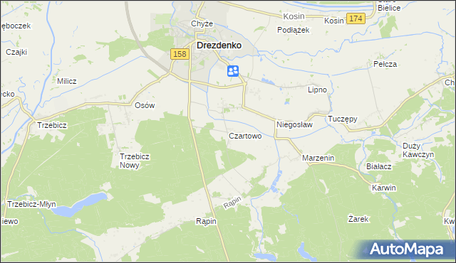 mapa Czartowo gmina Drezdenko, Czartowo gmina Drezdenko na mapie Targeo