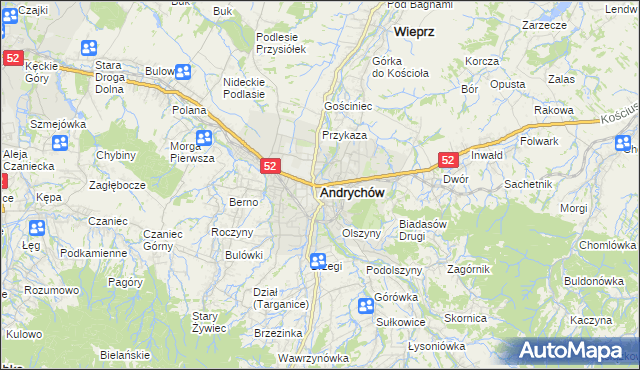 mapa Andrychów, Andrychów na mapie Targeo