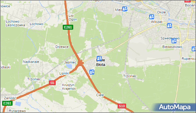 mapa Białe Błota powiat bydgoski, Białe Błota powiat bydgoski na mapie Targeo