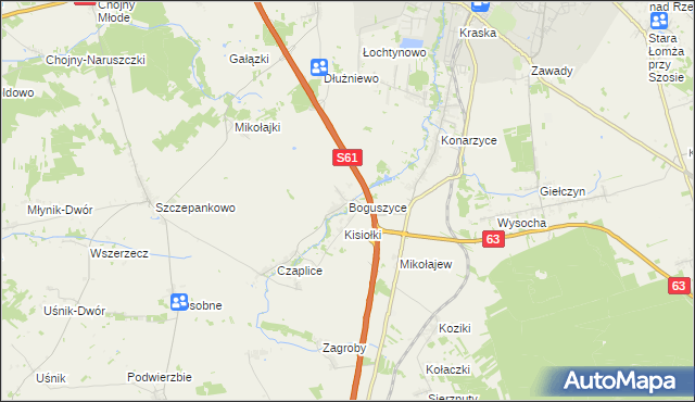 mapa Boguszyce gmina Łomża, Boguszyce gmina Łomża na mapie Targeo