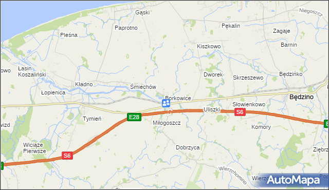mapa Borkowice gmina Będzino, Borkowice gmina Będzino na mapie Targeo