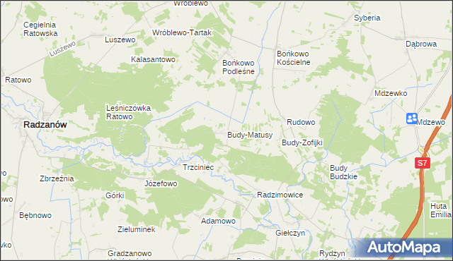 mapa Budy-Matusy, Budy-Matusy na mapie Targeo