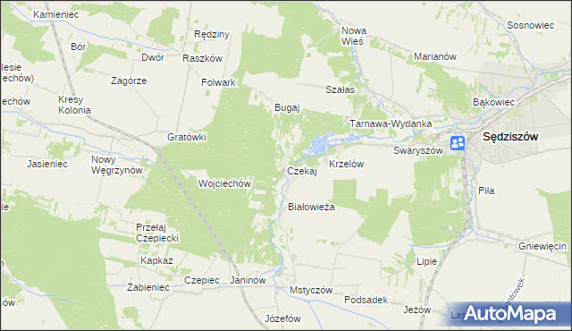 mapa Czekaj gmina Sędziszów, Czekaj gmina Sędziszów na mapie Targeo