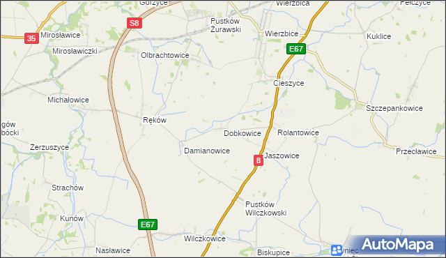 mapa Dobkowice gmina Kobierzyce, Dobkowice gmina Kobierzyce na mapie Targeo