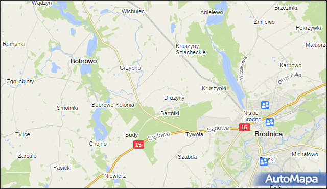 mapa Drużyny gmina Bobrowo, Drużyny gmina Bobrowo na mapie Targeo