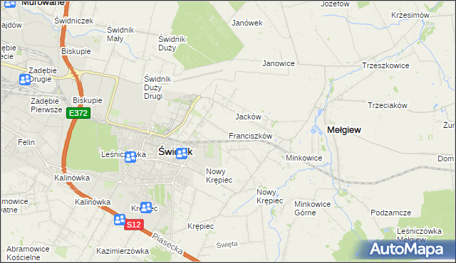 mapa Franciszków gmina Mełgiew, Franciszków gmina Mełgiew na mapie Targeo