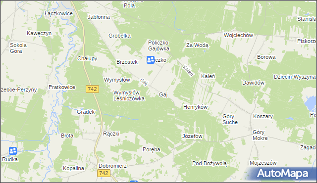 mapa Gaj gmina Przedbórz, Gaj gmina Przedbórz na mapie Targeo