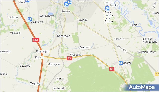 mapa Giełczyn gmina Łomża, Giełczyn gmina Łomża na mapie Targeo