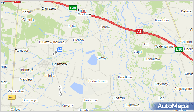 mapa Głowy gmina Brudzew, Głowy gmina Brudzew na mapie Targeo