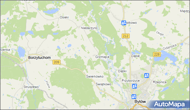 mapa Grzmiąca gmina Bytów, Grzmiąca gmina Bytów na mapie Targeo