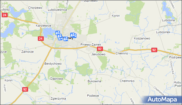 mapa Jakubowo gmina Pniewy, Jakubowo gmina Pniewy na mapie Targeo