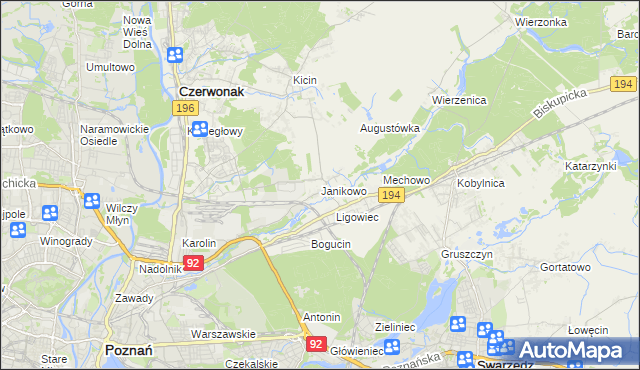 mapa Janikowo gmina Swarzędz, Janikowo gmina Swarzędz na mapie Targeo