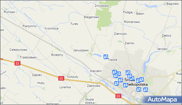 mapa Jarosławiec gmina Środa Wielkopolska, Jarosławiec gmina Środa Wielkopolska na mapie Targeo