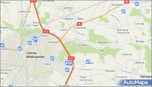 mapa Kąkolewo gmina Ostrów Wielkopolski, Kąkolewo gmina Ostrów Wielkopolski na mapie Targeo