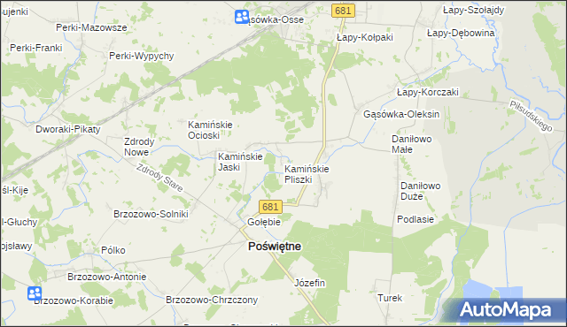 mapa Kamińskie Pliszki, Kamińskie Pliszki na mapie Targeo