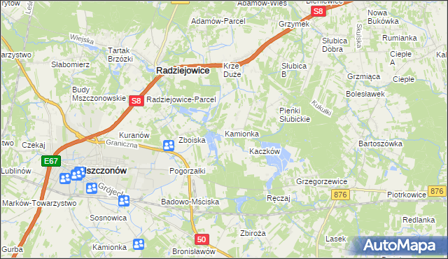 mapa Kamionka gmina Radziejowice, Kamionka gmina Radziejowice na mapie Targeo