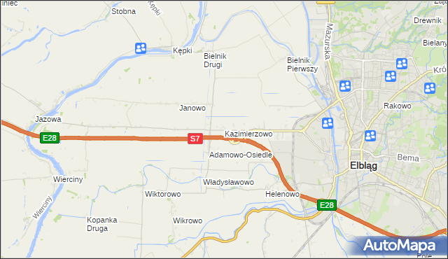 mapa Kazimierzowo gmina Elbląg, Kazimierzowo gmina Elbląg na mapie Targeo