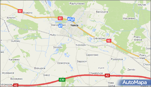 mapa Kokoszki gmina Nekla, Kokoszki gmina Nekla na mapie Targeo