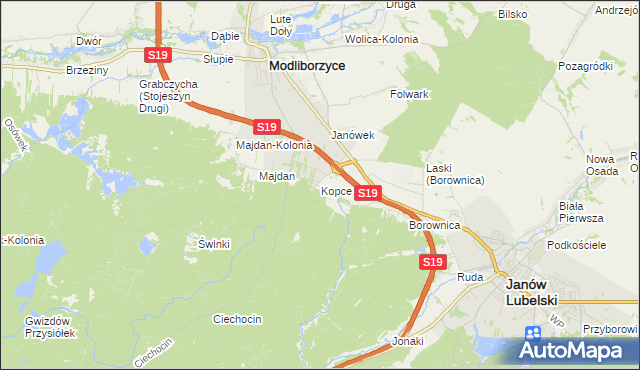 mapa Kopce gmina Janów Lubelski, Kopce gmina Janów Lubelski na mapie Targeo