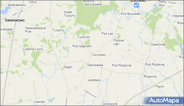 mapa Korytowo gmina Bukowiec, Korytowo gmina Bukowiec na mapie Targeo