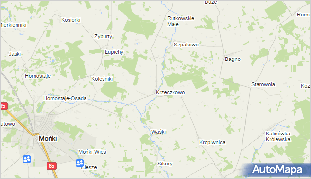 mapa Krzeczkowo gmina Mońki, Krzeczkowo gmina Mońki na mapie Targeo
