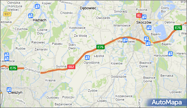mapa Łączka gmina Dębowiec, Łączka gmina Dębowiec na mapie Targeo