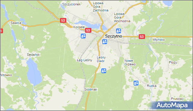 mapa Leśny Dwór gmina Szczytno, Leśny Dwór gmina Szczytno na mapie Targeo