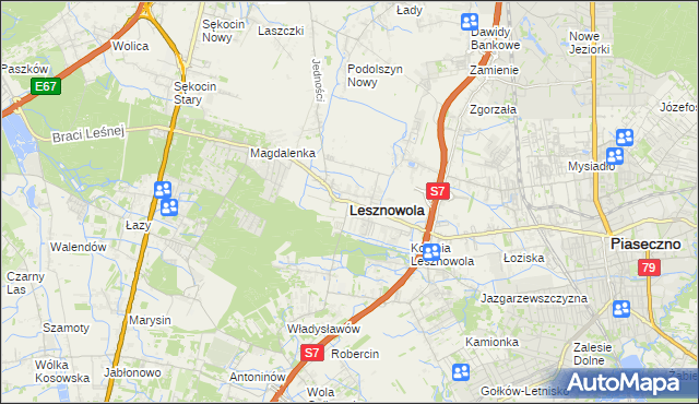 mapa Lesznowola powiat piaseczyński, Lesznowola powiat piaseczyński na mapie Targeo