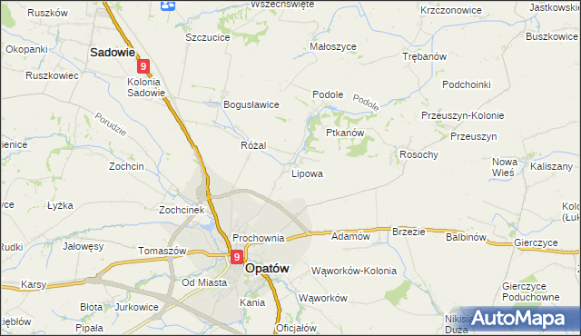 mapa Lipowa gmina Opatów, Lipowa gmina Opatów na mapie Targeo