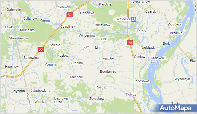 mapa Ludwików gmina Chynów, Ludwików gmina Chynów na mapie Targeo