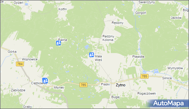 mapa Mała Wieś gmina Żytno, Mała Wieś gmina Żytno na mapie Targeo