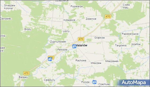 mapa Malanów powiat turecki, Malanów powiat turecki na mapie Targeo