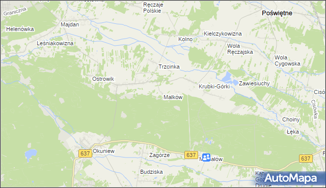 mapa Małków gmina Poświętne, Małków gmina Poświętne na mapie Targeo