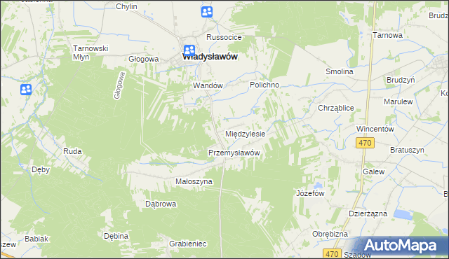 mapa Międzylesie gmina Władysławów, Międzylesie gmina Władysławów na mapie Targeo