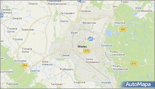 mapa Mielca, Mielec na mapie Targeo