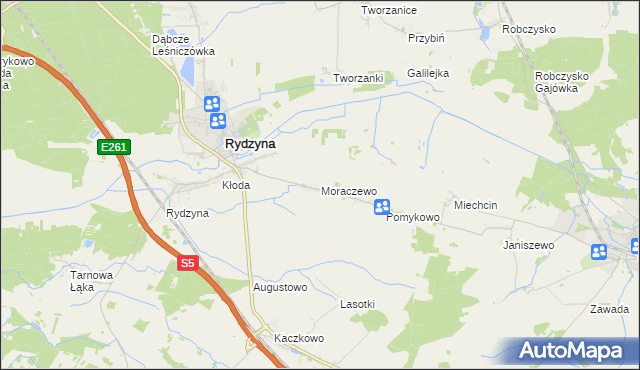 mapa Moraczewo gmina Rydzyna, Moraczewo gmina Rydzyna na mapie Targeo