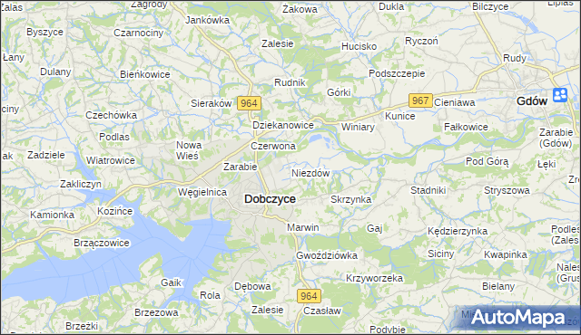 mapa Niezdów gmina Dobczyce, Niezdów gmina Dobczyce na mapie Targeo