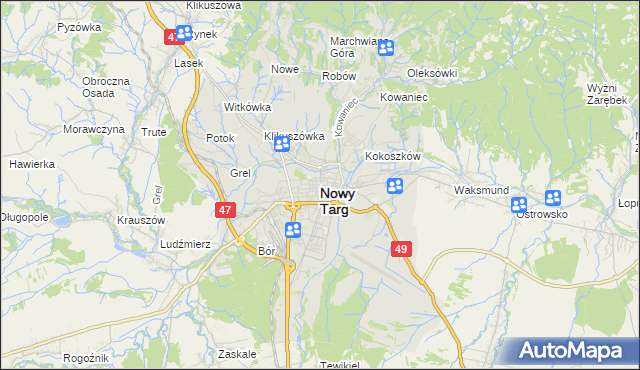 mapa Nowego Targu, Nowy Targ na mapie Targeo